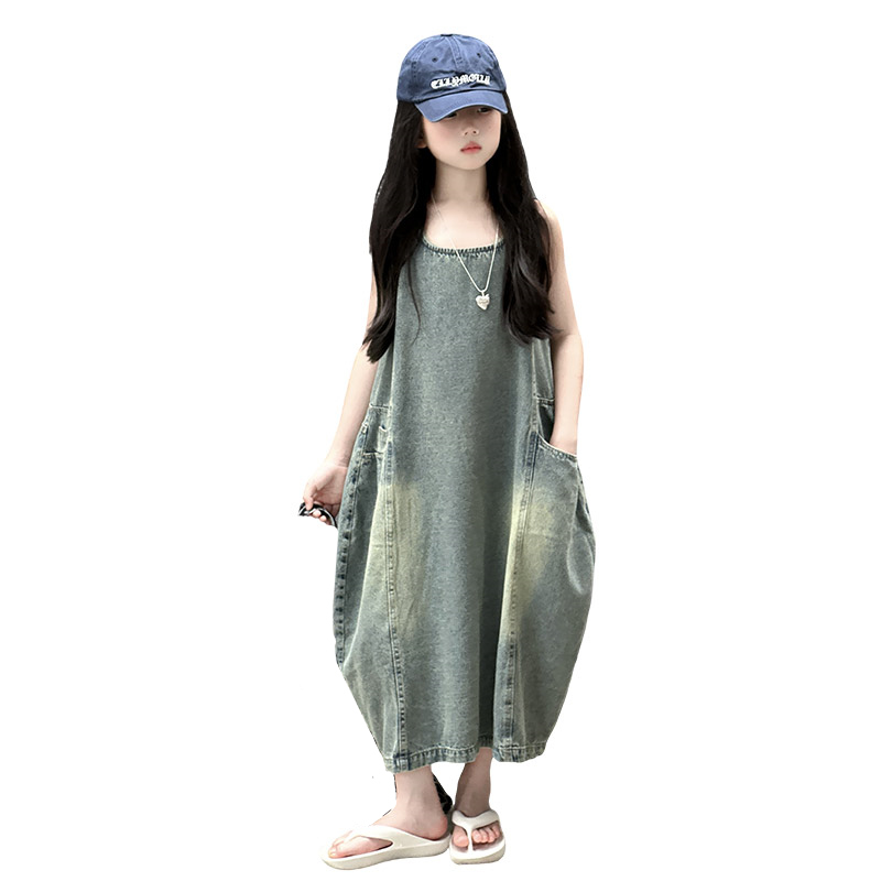Summer Kids Clothing - Vintage Blue Bambini Ragazze Abito in
