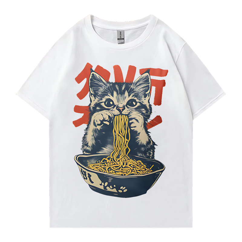 Summer Clothing Essentials Men - T-shirt Kawaii Ramen Cat Retro Japanese